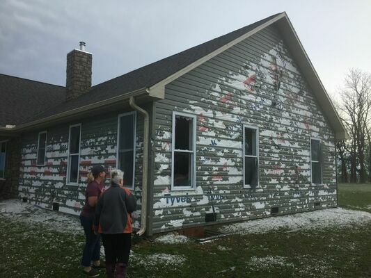 Home of Amanda and Aarron Stockton, just 1-year-old, damaged by hail on May, 3 2020. (Photo by Gina Langston)