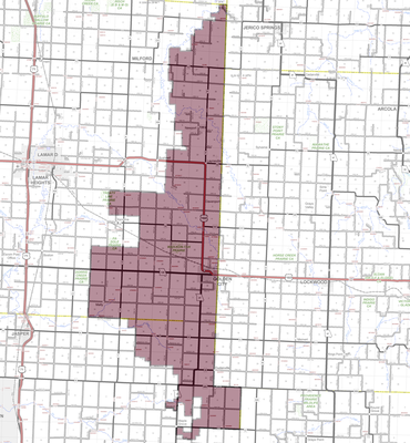Boundaries of the current Golden City R-III School District following school district reorganization in the 1960s. (Graphic by James McNary)