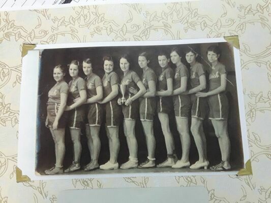 The Aldrich High School girls basketball team, circa 1931-32.  Helen Rotrock (then known by her maiden name, Helen Rowan) is third from the left.  (Photo courtesy Jennetta Blakemore)
