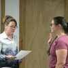 Erin Reagan receives the oath of office from Miller City Clerk Laura Jensen following her appointment to the open seat on the board. (Photo by James McNary)